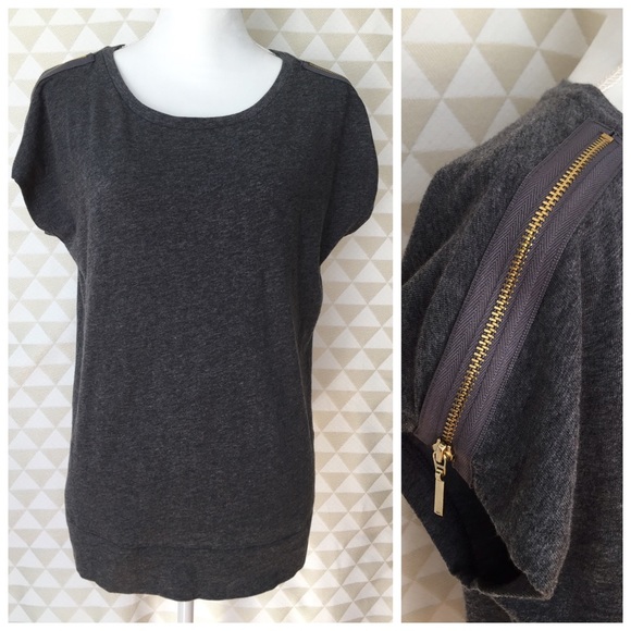 Gray 100% Cotton Top w/Exposed Zipper - Picture 2 of 5